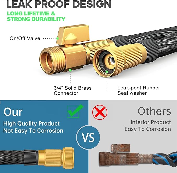 Expandable Garden Hose 75 ft with 10 Function Nozzle Sprayer, Lightweight Flexible Water Hose with Durable Collapsible Latex Core & Solid Brass Fittings, 75ft Retractable Stretch Hose, Black