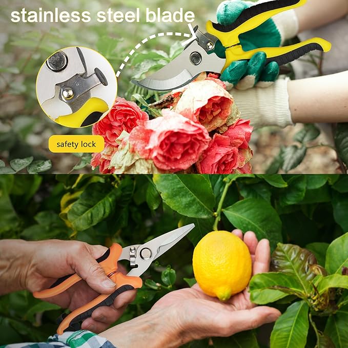 Pruning Shears Gardening Scissors Tools: 3pcs Outdoors&Indoor Garden Clippers, Rose Snips, Plant Clippers, Wood Pruner, Gardener Work Accessories for Flower Arrangement, Yard Landscaping (Multi-color)