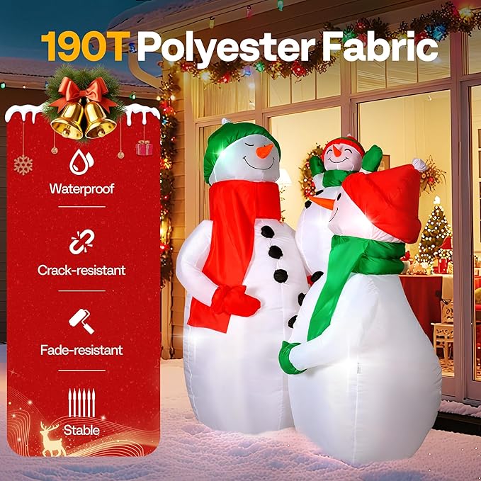 VIVOHOME 6FT Christmas Inflatable Outdoor Decoration, Snowman Family Hug, Navidad Blow Up Yard Decor with Built-in LED Light for Lawn, Garden, Party