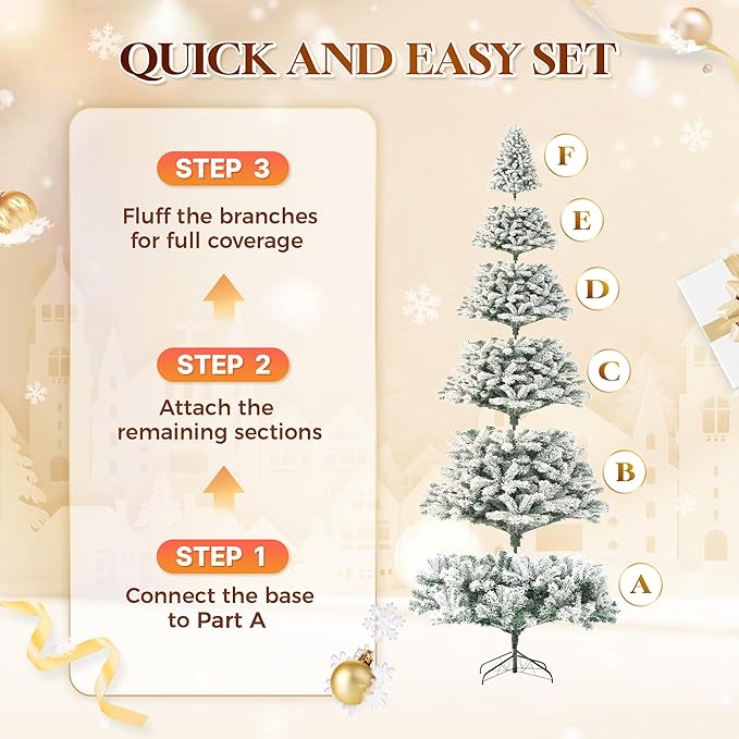 HOLLO STAR 12 ft Flocked Prelit Christmas Tree with 1097 LED Lights, App Control, Artificial Christmas Tree, Multi-Color RGBW Lights, 4000 Branch Tips, Snow Xmas Tree, for Home, Party