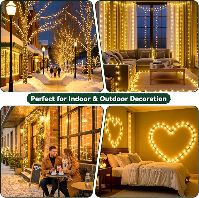 Christmas Lights Indoor Outdoor Waterproof, 132FT 400 LED 8 Modes Warm Light String Lights for House Decorations, Ideal for Christmas Trees, Wedding, and Party