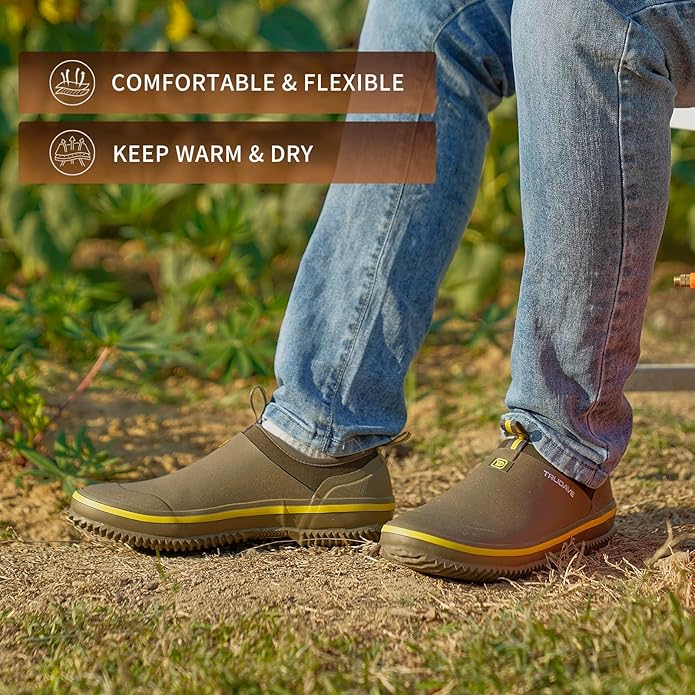 Trudave Mens Garden Shoes, Waterproof Slip-On Womens Rain Boots Unisex Rubber Footwear for Gardening, Farming, Lawn Care and Yard Work, Size 6-13
