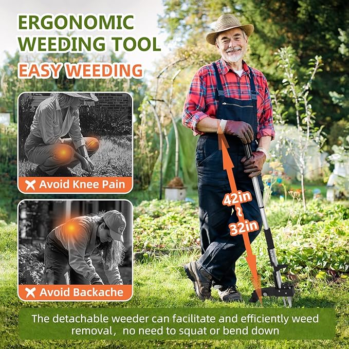 SHANTRA Weed Puller Tool, 4-Claw Stand Up Weed Puller Tool with Long Handle, Adjustable Weeder Puller Heavy Duty Stand Up Weeder, Weeding Tool for Lawn, Yard, Garden, Crabgrass, Dandelion Picker