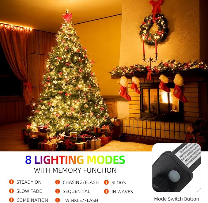 328FT 1000LEDs Christmas Lights Outdoor Indoor 8 Modes for Christmas Tree Party Decoration, 100% UL Listed (Warm White)