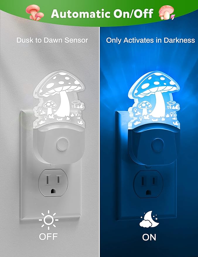 Mushroom Night Light [2 Pack], Plug in Lamp, 8 Color Changing LED Night Lights for Adults Kids Baby Children NightLight Wall Mushroom Decor Lamp for Bedroom Bathroom,Toilet,Stairs,Kitchen,Hallway
