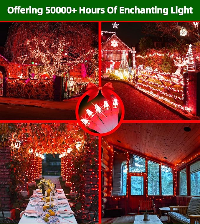 300LED Chrstmas Lights, 75ft Indoor Outdoor Christmas String Lights with 12 Modes, Red Christmastree Lights with Timer Dimmable Connectable for Fence Garden Xmas Wedding Party Decor Red