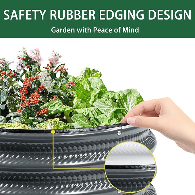 2 Pcs 2x2X1 FT Round Galvanized Raised Garden Bed Kit, Silver Outdoor Planter Garden Bed, Metal Raised Box for Vegetables, Fruits, Flowers & Herbs