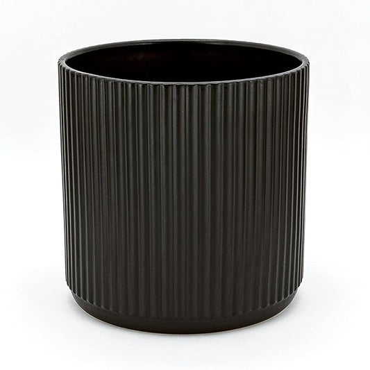 Amazon Basics Fluted Ceramic Round Planter, 10-inch, Black