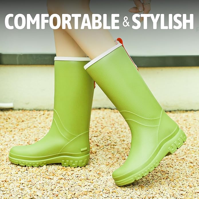 Women's Ankle Rain Boots - Slip On Waterproof Festival & Garden Shoes for Men - Comfortable Lightweight Rubber Wellies with Decorative Buckle