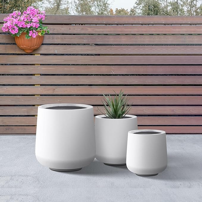 Kante 15.3"+11.6"+8.2" Dia Round Concrete Planter, Large Outdoor Indoor Planter Pots Containers with Drainage Holes and Rubber Plug for Home Garden Patio, Pure White