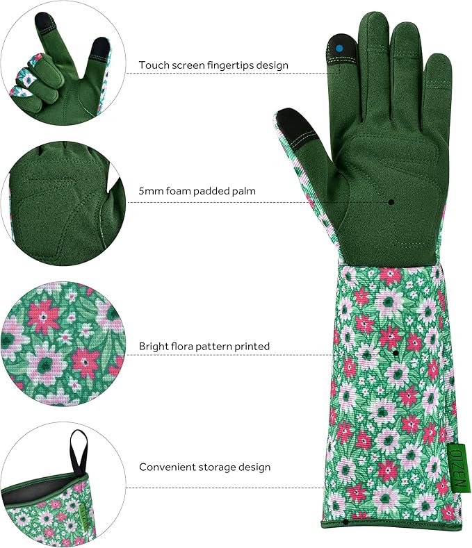 Gardening Gloves for Women, 1 Pair of OIZEN Long Sleeve Thorn Proof Garden Gloves for yard, Gardening Gifts for Women (Large)