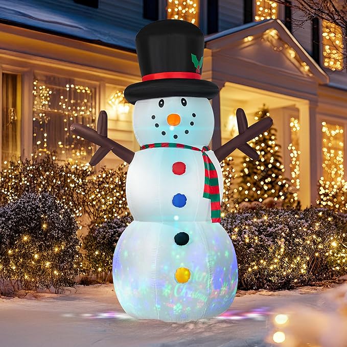VIVOHOME 8FT Christmas Inflatable Outdoor Decoration, Snowman with Colorful Button, Navidad Blow Up Yard Decor with Built-in LED Light for Lawn, Garden, Party