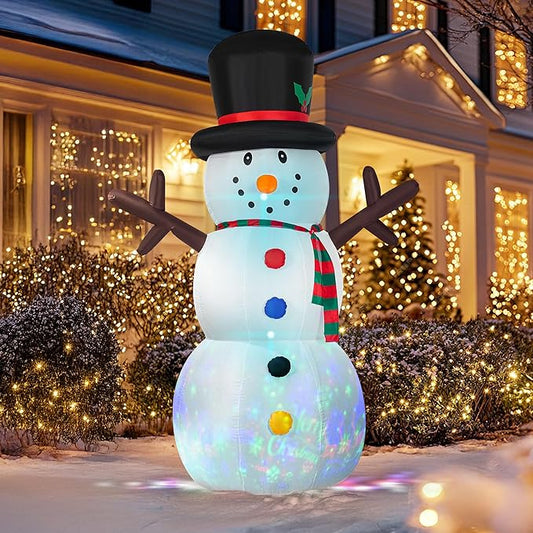 VIVOHOME 8FT Christmas Inflatable Outdoor Decoration, Snowman with Colorful Button, Navidad Blow Up Yard Decor with Built-in LED Light for Lawn, Garden, Party