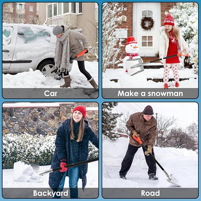 Aluminum Snow Shovel for Driveway – 40" Long Square Shovel with D Handle, Large Capacity Flat Shovel, Portable Snow Removal Tool for Home Garage Garden Camping Emergency, Orange