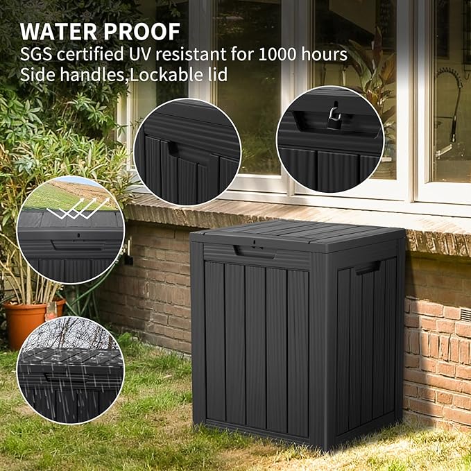 Two 28 GallonOutdoor Storage Box,Resin Deck Boxes Waterproof, IndoorOutdoor Bin for Package Delivery, Patio Cushions, Gardening Tools, Lockable, UV Resistant
