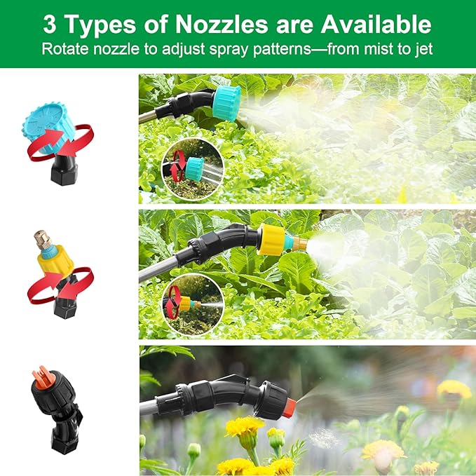 23.6" Battery Powered Sprayer Wand, 2025 Upgraded Electric Sprayer Telescopic Wand with 3 Spray Forces, Battery Indicator, 16.4FT Hose, 3 Mist Nozzles for Lawn and Garden