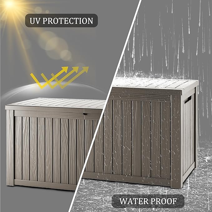 TARKARI 180 Gallon Lockable Resin Deck Box, Waterproof & UV-Resistant Outdoor Storage Box for Outdoor Cushion Storage, Garden Tools & Pool Accessories Storage, Gray