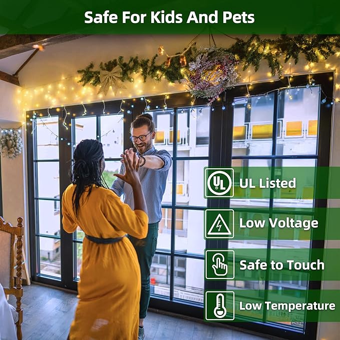 810 LED Christmas Lights with 180Drops, 82ft 12 Modes Warm White Fairy String Lights with Timer Dimmable, Waterproof Twinkle Lights for Indoor Outdoor Holiday Wedding Party Eaves Yard Christmas Decor