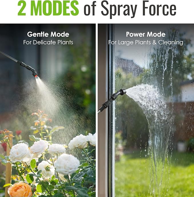 2 Gallon Battery Powered Sprayer, Rechargeable Electric Sprayer with 2 Speeds, 4 Nozzles, Battery Indicator, Retractable Wand, Adjustable Padded Shoulder Straps and Storage Bag for Lawn and Garden