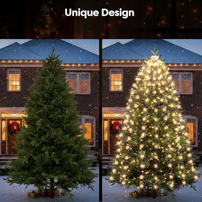 Christmas Tree Lights Christmas Lights Outdoor Indoor WarmWhite 400Led 10 Lines with 8 Light Modes, Timer and Remote Control, Waterfall Lights for Wedding Home Party 6Ft-9Ft Xmas Tree Decorations