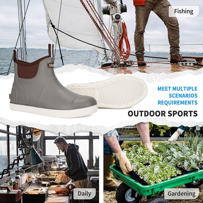 Mens Deck Boots, Saltwater Fishing Booties Rubber Waterproof Ankle Rain Boots, High-performance Footwear Chelsea Boots for Gardening Fishing Boating Camping Sailing