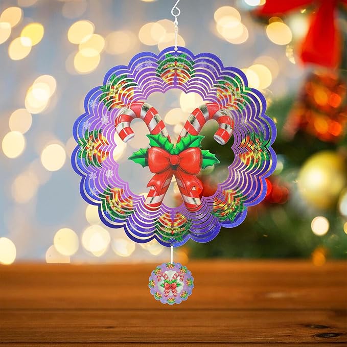 Wind Spinners Outdoor Christmas Candy Cane - Birthday Gifts for Women Mom Grandma, Hanging Wind Sculptures 12 inch 3D Wind Spinner for Garden Decor for Outside, Garden, Patio, Yard, Outdoor