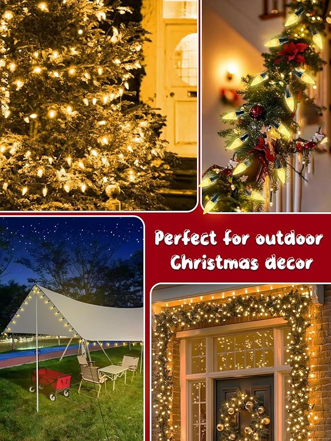 C6 Solar Christmas Lights Outdoor, 50 LED 16FT Christmas Decorations Outdoor Waterproof, Solar String Lights for Outside with 8 Modes, Fairy Twinkle Light for Tree Party Garden Xmas Decor (Warm White)