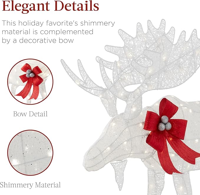 Best Choice Products 5ft 2-Piece Moose Family, Lighted Outdoor Christmas Yard Decoration, Light-Up Décor Set w/ 370 LED Lights, Zip Ties - White