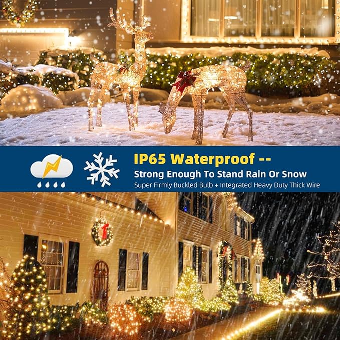 Motion Sensor Music Christmas Lights Outdoor Indoor, 108FT 300LED Christmas Tree Lights, Warm White Christmas String Lights for Tree Party Decorations