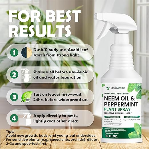 Neem Oil Spray for Plants & Peppermint Spray, 16oz | All-Natural Cold-Pressed Neem Oil for Indoor and Outdoor | Easy to Use