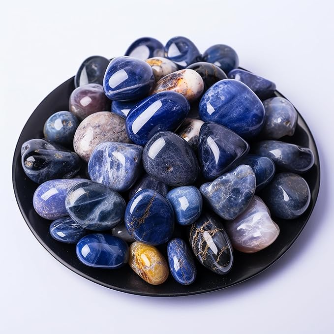 Polished Sodalite Crystals - 72 Pcs, 0.5" 10 oz Handpicked Natural Tumbled Gemstones Rocks, Pebbles for Reiki, Chakra, Healing Home Decor
