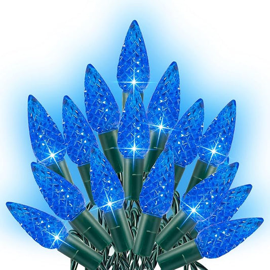 Dazzle Bright C6 Christmas String Lights, 200 LED 66 FT Waterproof Connectable String Lights with Timer, 8 Modes Christmas Lights for Indoor Outdoor Home Garden Yard Xmas Tree Decoration (Blue)