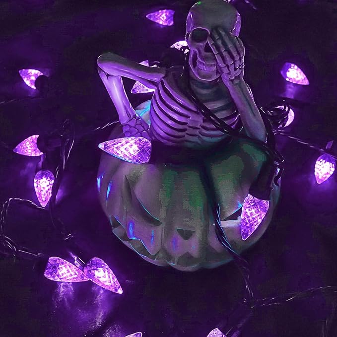2 Pack C6 Halloween Lights Outdoor Indoor, Total 200 LED 66 FT Connectable Halloween String Lights with Timer & 13 Modes, Waterproof Twinkle Light for Porches Tree Horror Party Decorations (Purple)