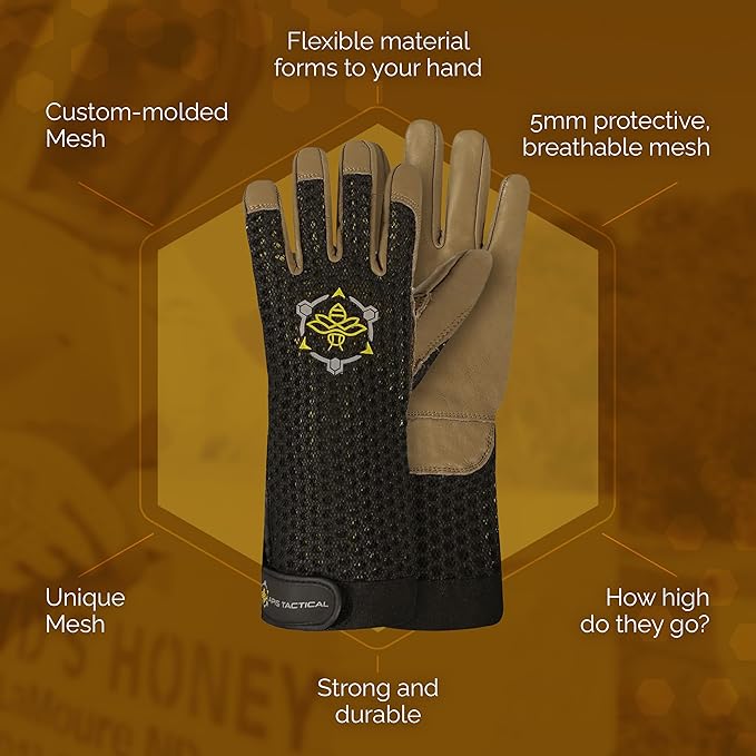 Heavy Duty Beekeeping Gloves Extended Cuff, Cowhide 5mm w/Patented Ventilation & Dexterity, Beekeeping Supplies