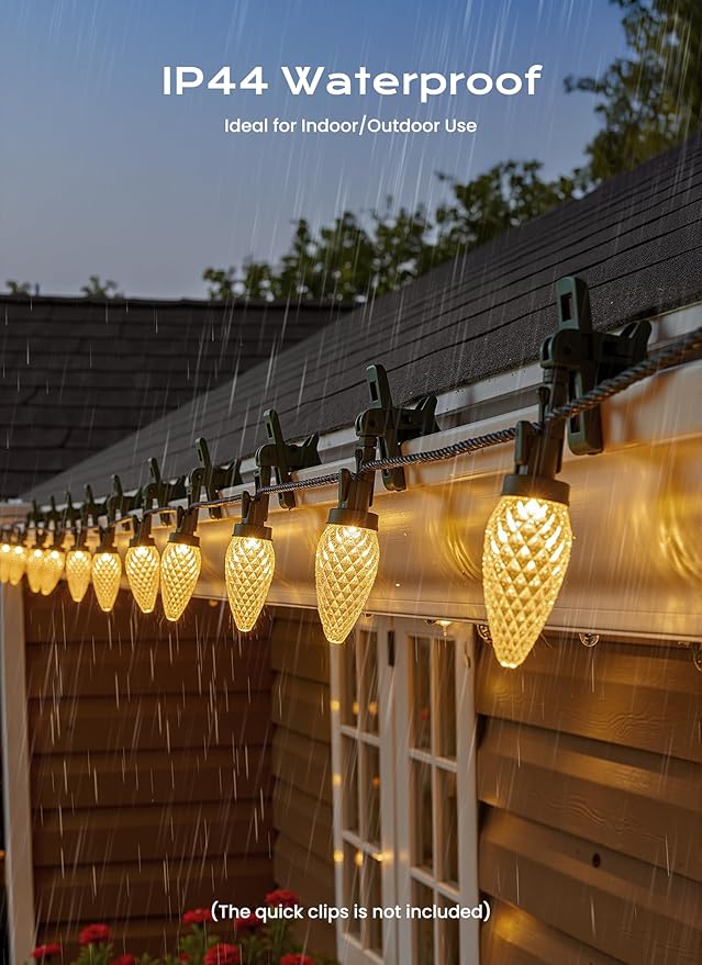 C9 Christmas Lights Outdoor, 100 FT 150 LED Connectable C9 String Lights with 8 Modes and Timer Extendable Xmas Tree Patio Roofline Garden Yard Holiday Party Indoor Outdoor Decoration, Warm White