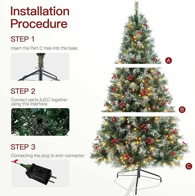 Pre-Lit Artificial Christmas Tree with Lights 9ft - Arbol De Navidad Con Luces, Holiday Party Decorations Indoor with 2270 Branch and 900 Warm LED, Easy Assembly, Metal Reinforced Base