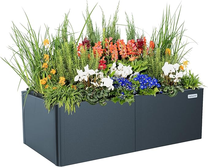 Vego garden Raised Garden Bed, 17" Tall 27" x 53" Heavy Long and Large Metal Planter Box for Trees Plants Flowers Double-Walled Modern Steel Planters for Commercial Residential, Patio, Midnight Blue