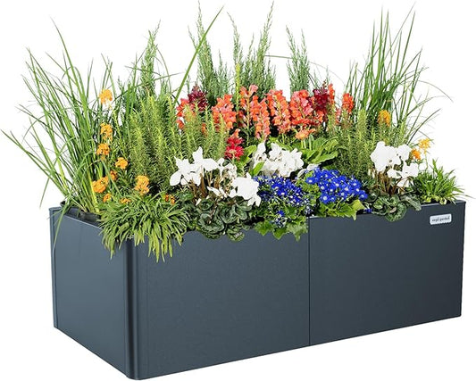 Vego garden Raised Garden Bed, 17" Tall 27" x 53" Heavy Long and Large Metal Planter Box for Trees Plants Flowers Double-Walled Modern Steel Planters for Commercial Residential, Patio, Midnight Blue