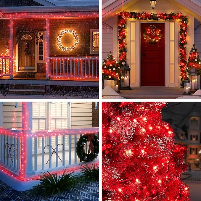 Red Christmas Lights - 100 Count Incandescent Lights with Green Wires - UL Certified, Connectable for Indoor/Outdoor Xmas, Wedding, Holiday, Party, Home Decorations