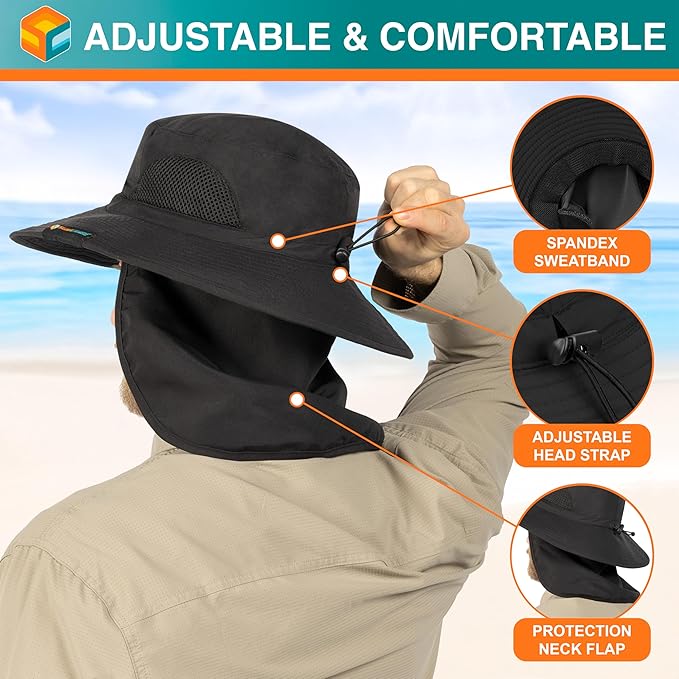 SUN CUBE Wide Brim Sun Hat Men Women, Fishing Hats Sun UV Protection, Mens Hiking Bucket Hat Safari Beach Boonie, UPF 50+