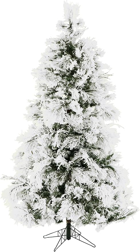 Fraser Hill Farm 9-Feet Unlit Snow Flocked Snowy Pine Artificial Christmas Tree, Full Silhouette, Realistic Foliage, Stand Included, Holiday Decor for Home and Office