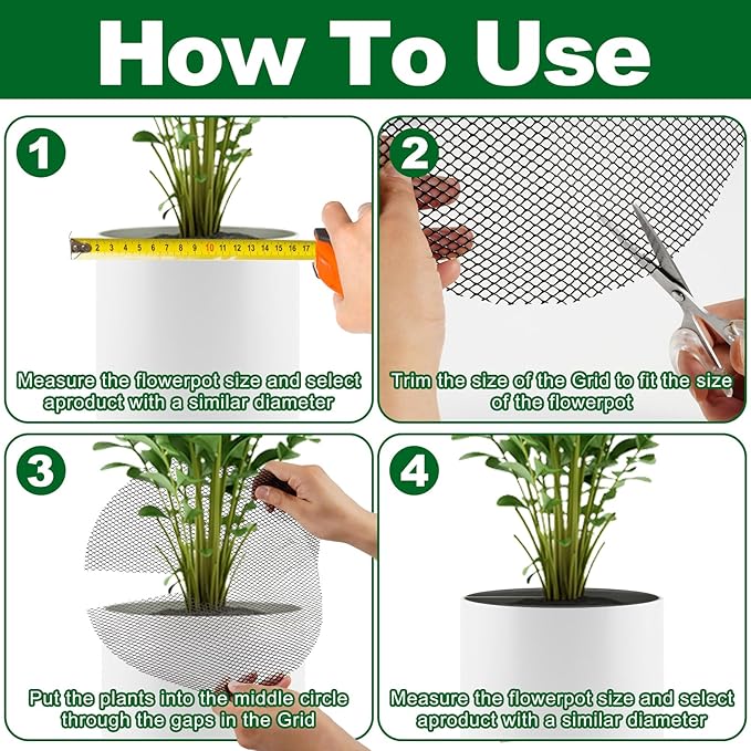 8Pcs Plant Pot Grids,15.8Inch Plant Pot Cover with 30 U-Shaped Nails, Cat Proof Protector for Potted Plants,Dig-Free Soil Cover & Flower Pot Grid Guard