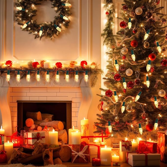 Brightever C6 Battery Christmas Lights, 70FT 200LED Christmas Tree Lights with Timer & 8 Lighting Modes, Battery Operated String Light for Xmas Indoor Outdoor Yard House Decor, Warm White, 1-Pack