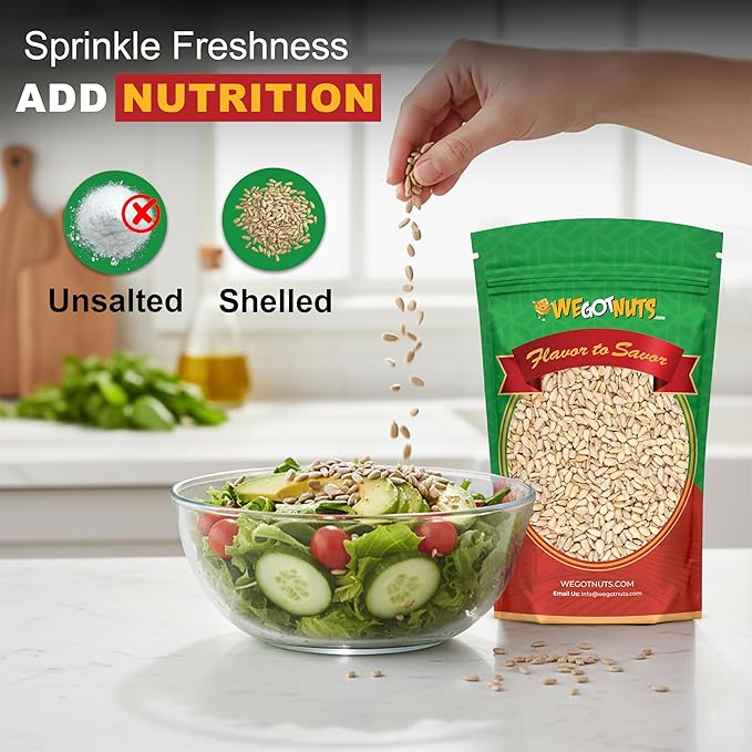 Raw Sunflower Seed Kernels by We Got Nuts - Premium Quality Kosher Shelled Sunflower Seeds - Natural & Healthy Fitness & Diet-Friendly Snack- Raw, Shelled & Unsalted- Air-Tight Resalable Bag- 5 lbs
