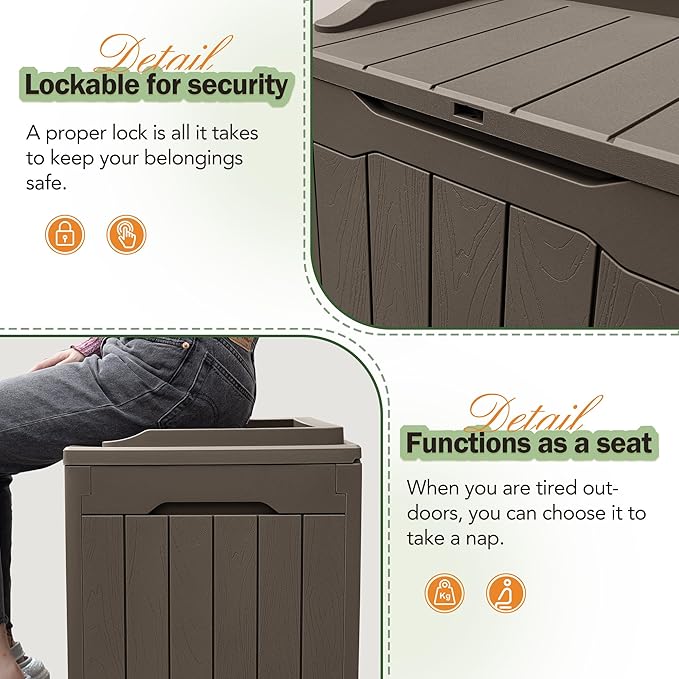 Greesum 31 Gallon Resin Deck Box All Weather Outdoor Storage Boxes for Patio Furniture Set,Outdoor Toys,Garden Tools,Brown