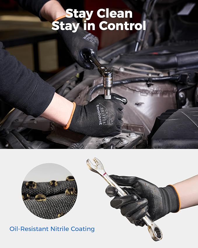 toolant Nitrile Coating Work Gloves for Men, Superior Oil Resistance, Safety Work Gloves with Grip, Touch Screen