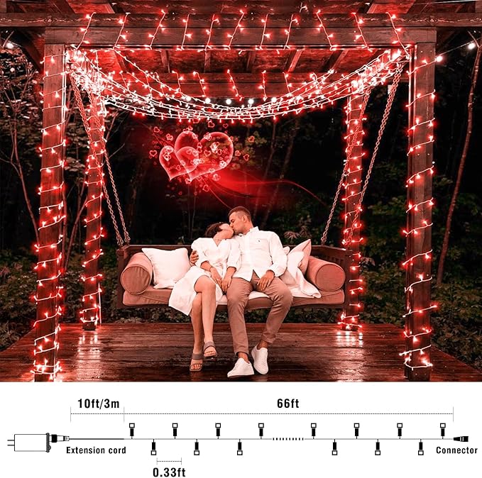 66FT 200 LED Christmas Lights Outdoor, Plug in Christmas String Lights Indoor, Waterproof & 8 Modes & Timer Function, Connectable Fairy Twinkle Light for House Bedroom Wedding Party Decor, Red