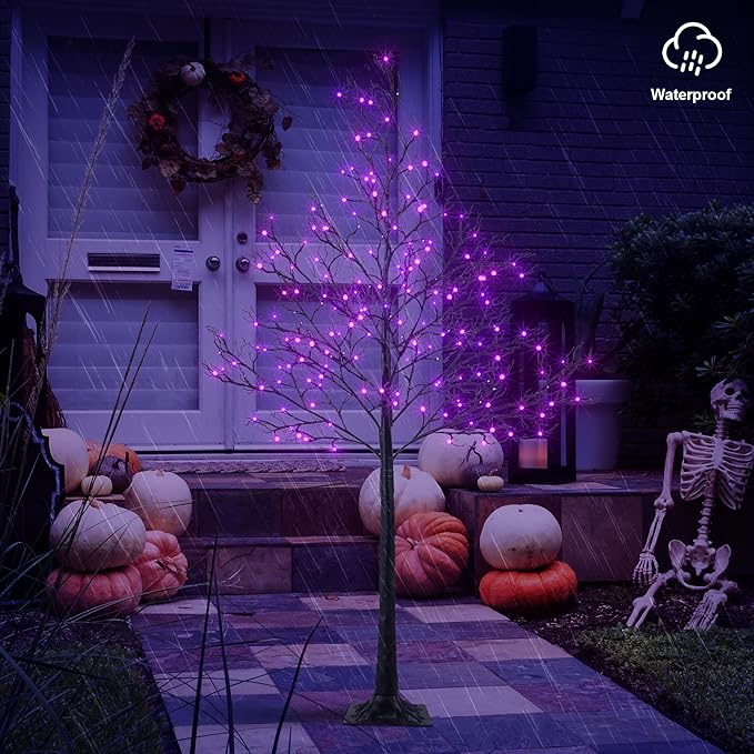 LIGHTSHARE 6FT Halloween Willow Tree 200 LED Lights Artificial Black Spooky Tree for Home, Festival, Nativity,Party, and Christmas Decoration, Indoor and Outdoor Use (Purple, 6FT)