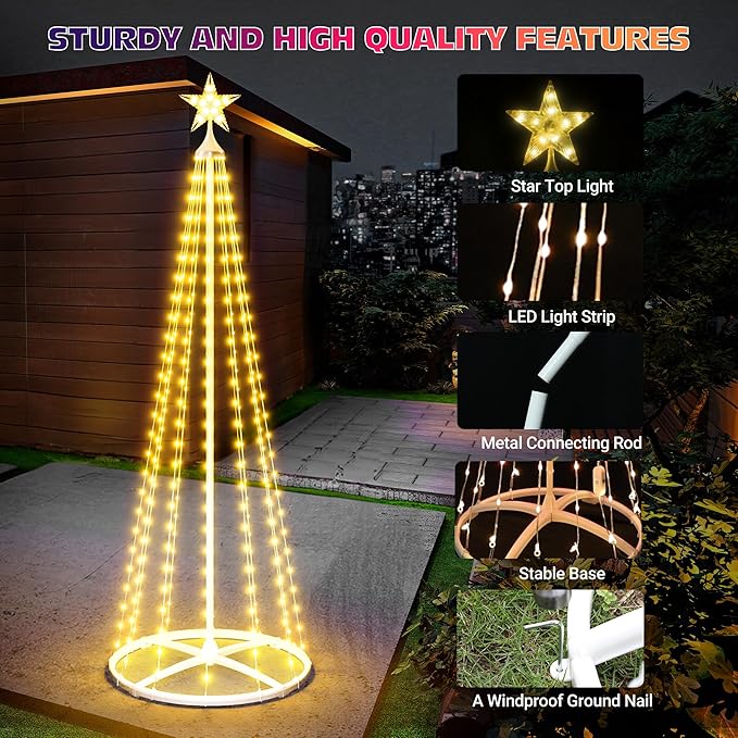 5FT+6FT+7.5FT Smart Cone Christmas Tree, Multicolor Prelit Outdoor Christmas Tree Lights, Music Sync, App & Remote Control, LED Light Show Tree for Indoor Outdoor Decorations