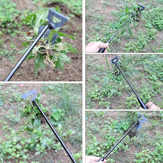 Weed Removal Tool, 2025 New Garden Weeding Tools Manganese Steel Hand Weeder Tool with Handle, 5 Teethes Dual Purpose Manual Weeders Tool Weed Pulling Tool for Garden (Black)